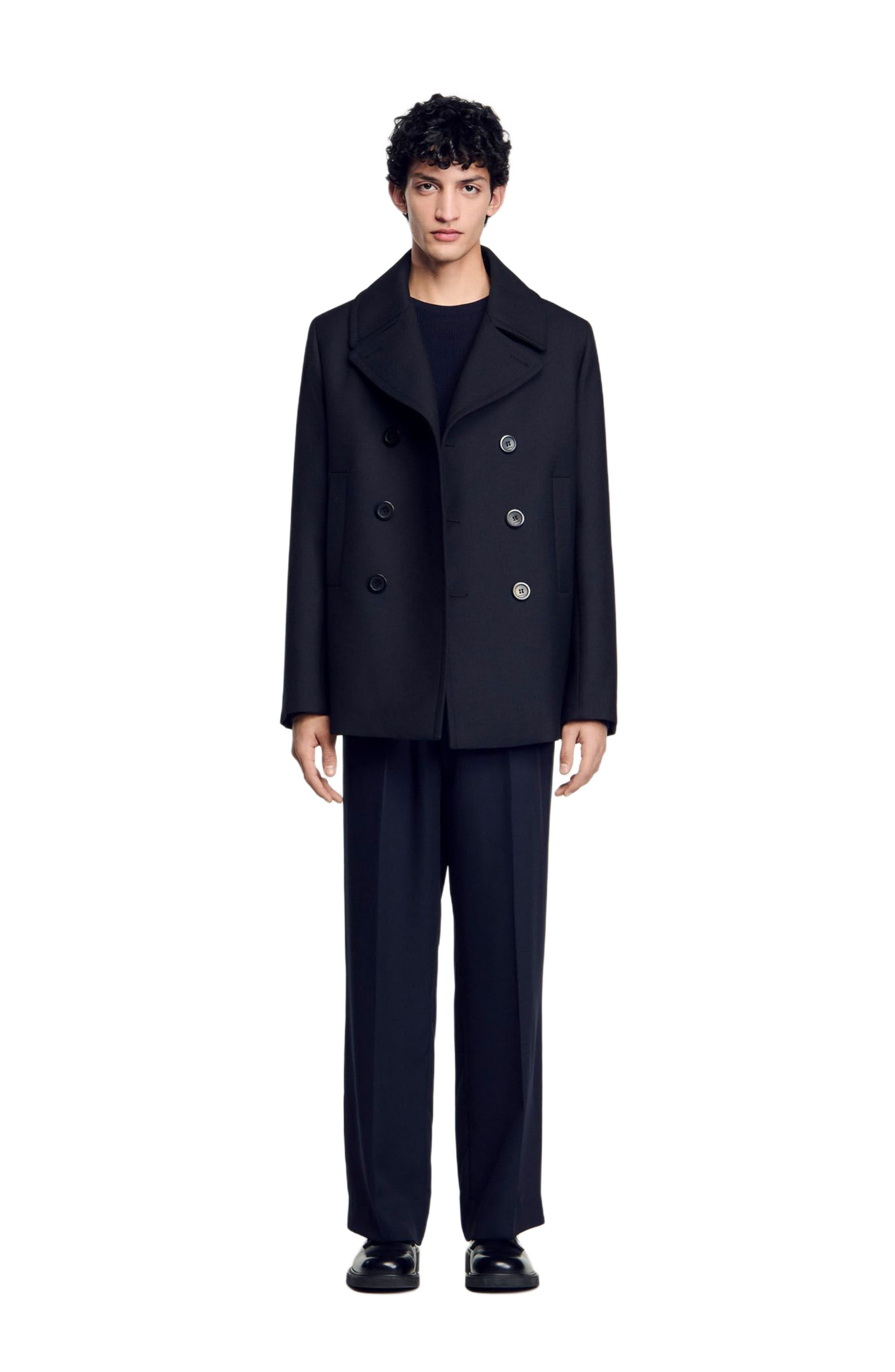 SANDRO Wool blend pea jacket in Navy Blue at Nordstrom - 1
