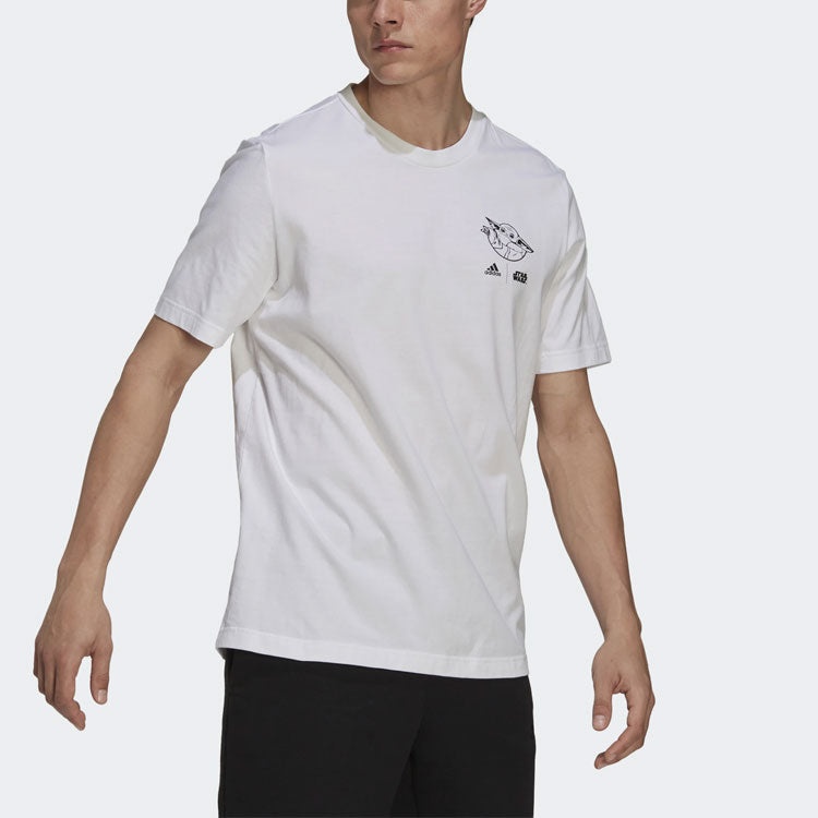 Men's adidas x Star War Crossover Back Print Athleisure Casual Sports Short Sleeve White T-Shirt GS6 - 2