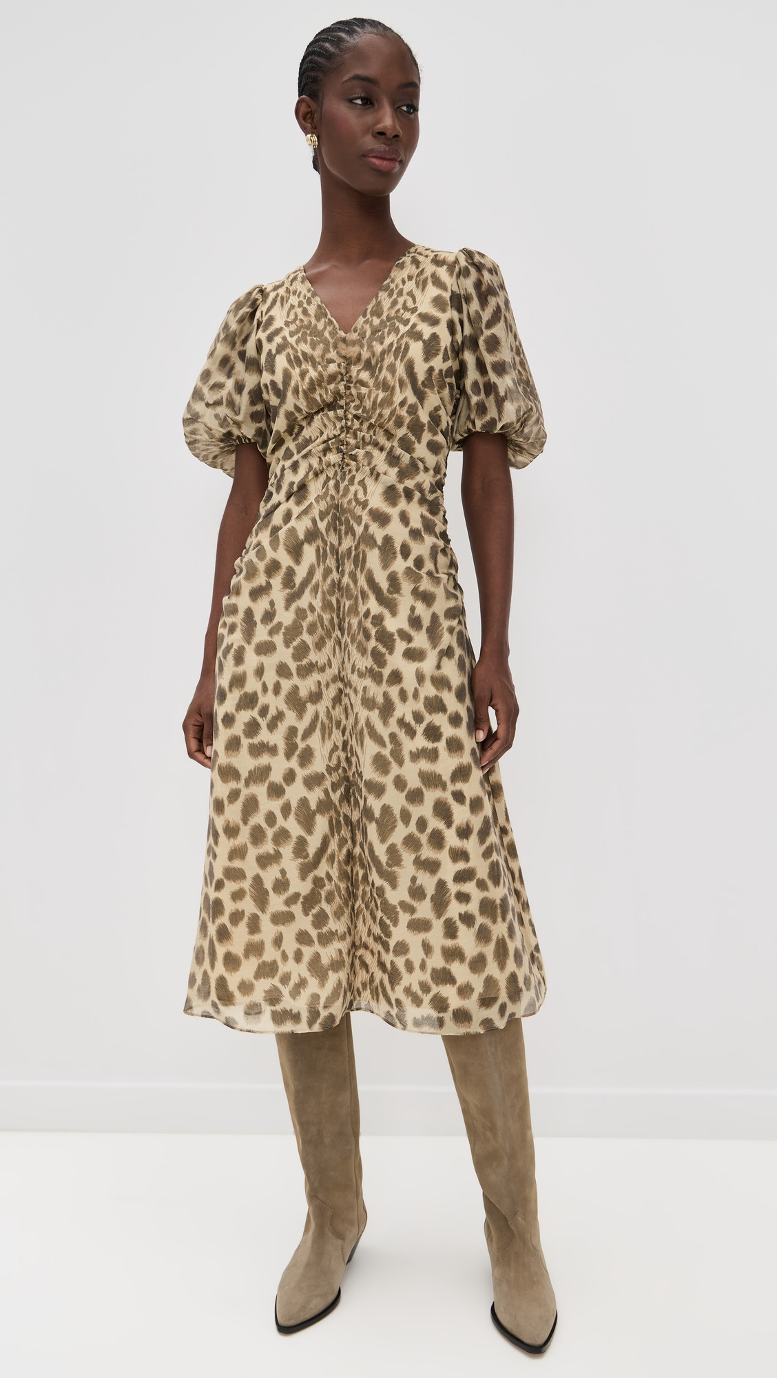 Claude Print Puff Sleeve Midi Dress - 6