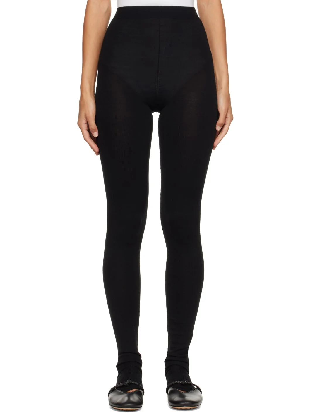 Black Wool Rib Seamless Leggings - 1