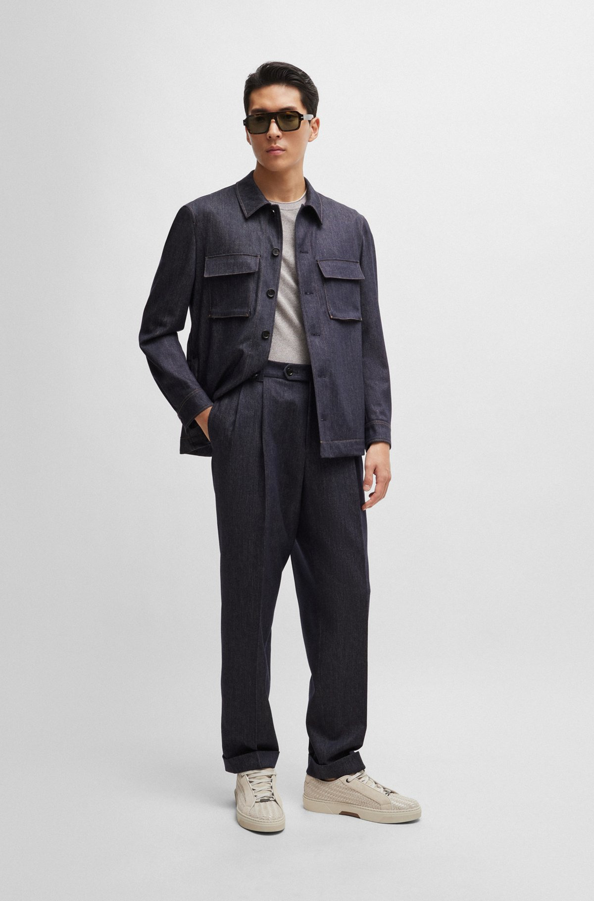 RELAXED-FIT TROUSERS IN DENIM-EFFECT WOOL - 3
