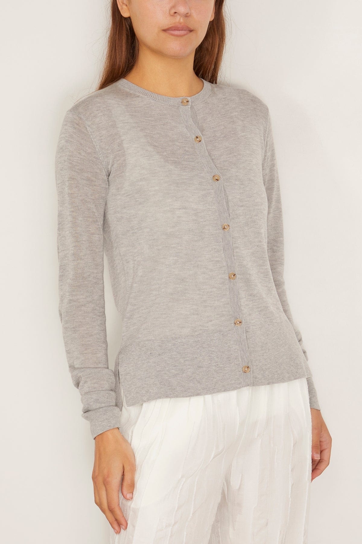 Fine Knit Cardigan in Grey Melange - 3