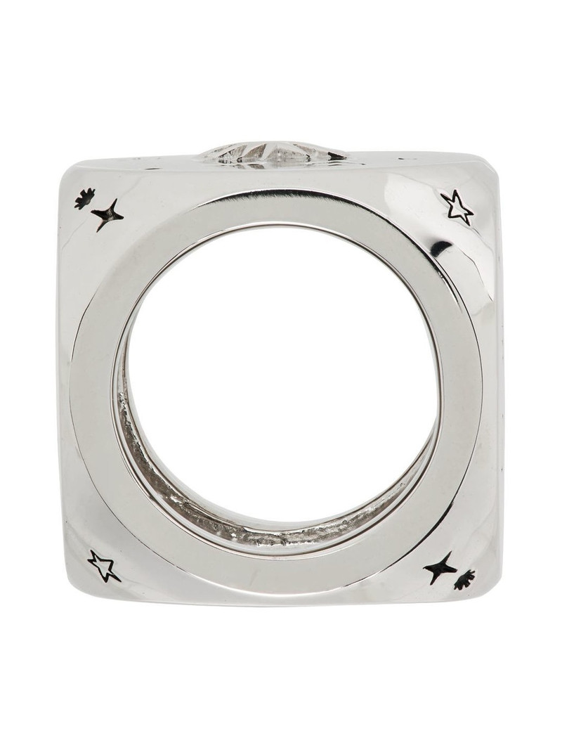 We11done Silver Logo & Graphic Dice Ring outlook