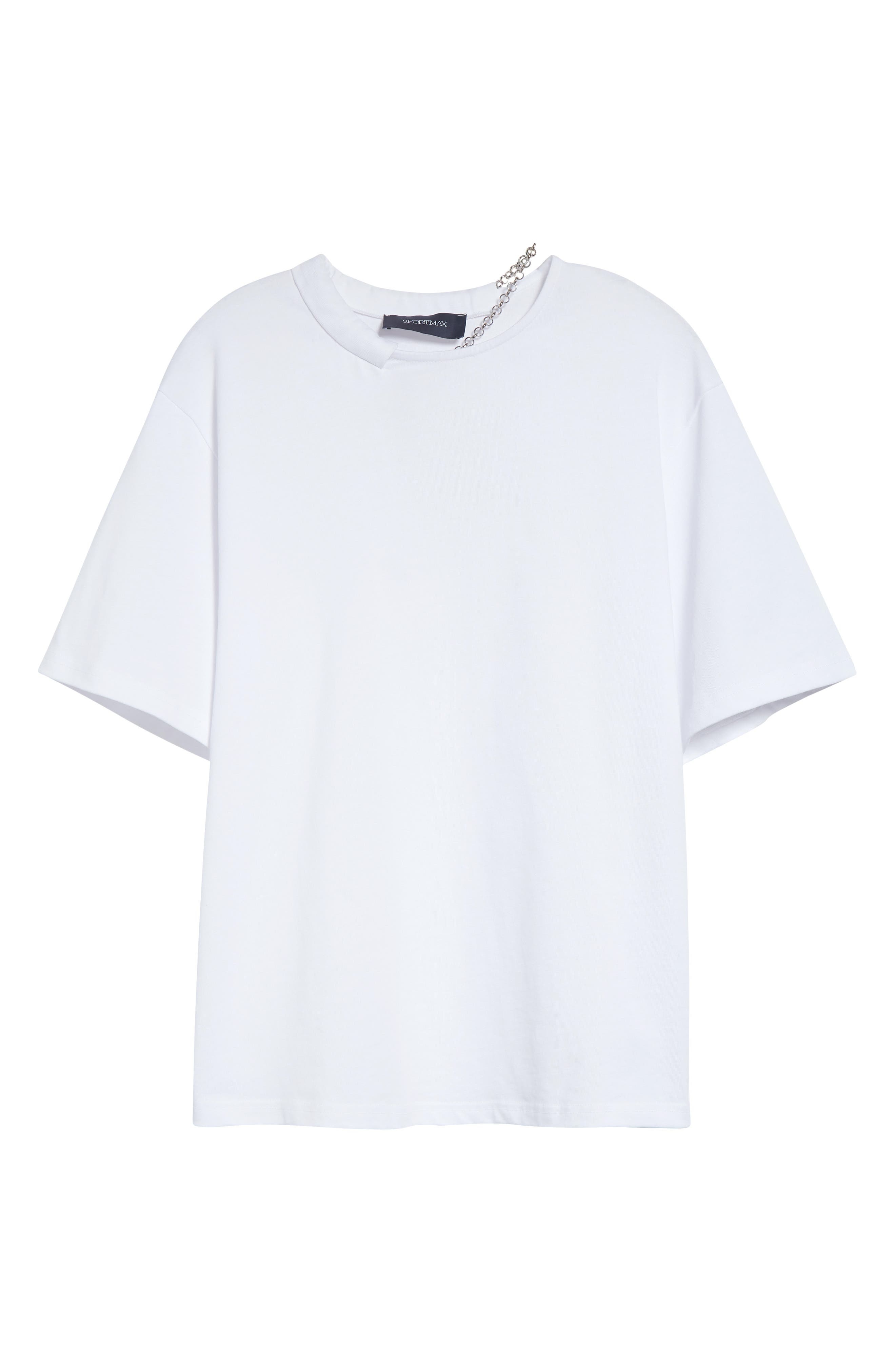 SPORTMAX Oblato Chain Embellished Cotton T-Shirt in Optical White at Nordstrom - 6