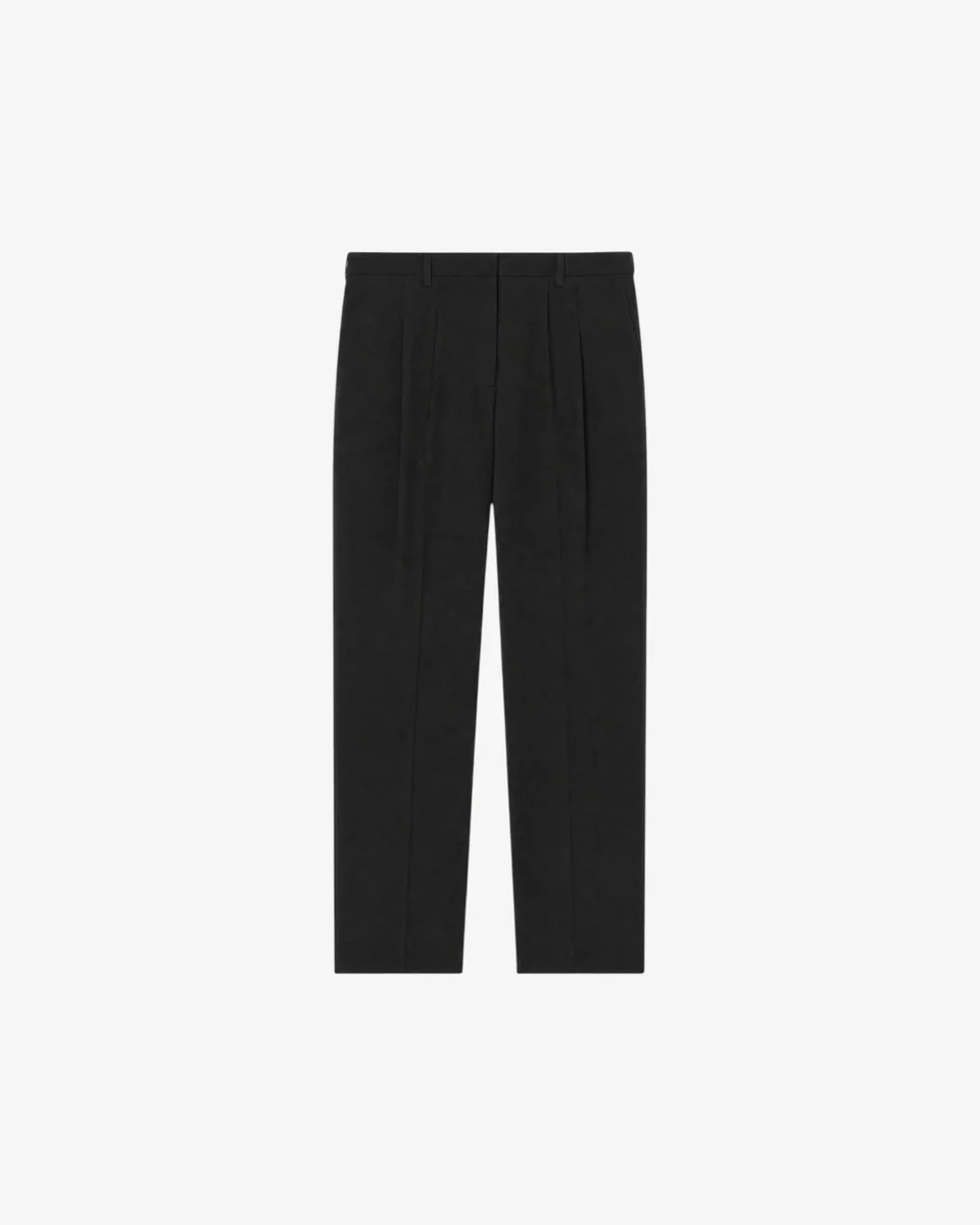 BLACK WOOL WIDE-LEG TAILORED PANTS - 1