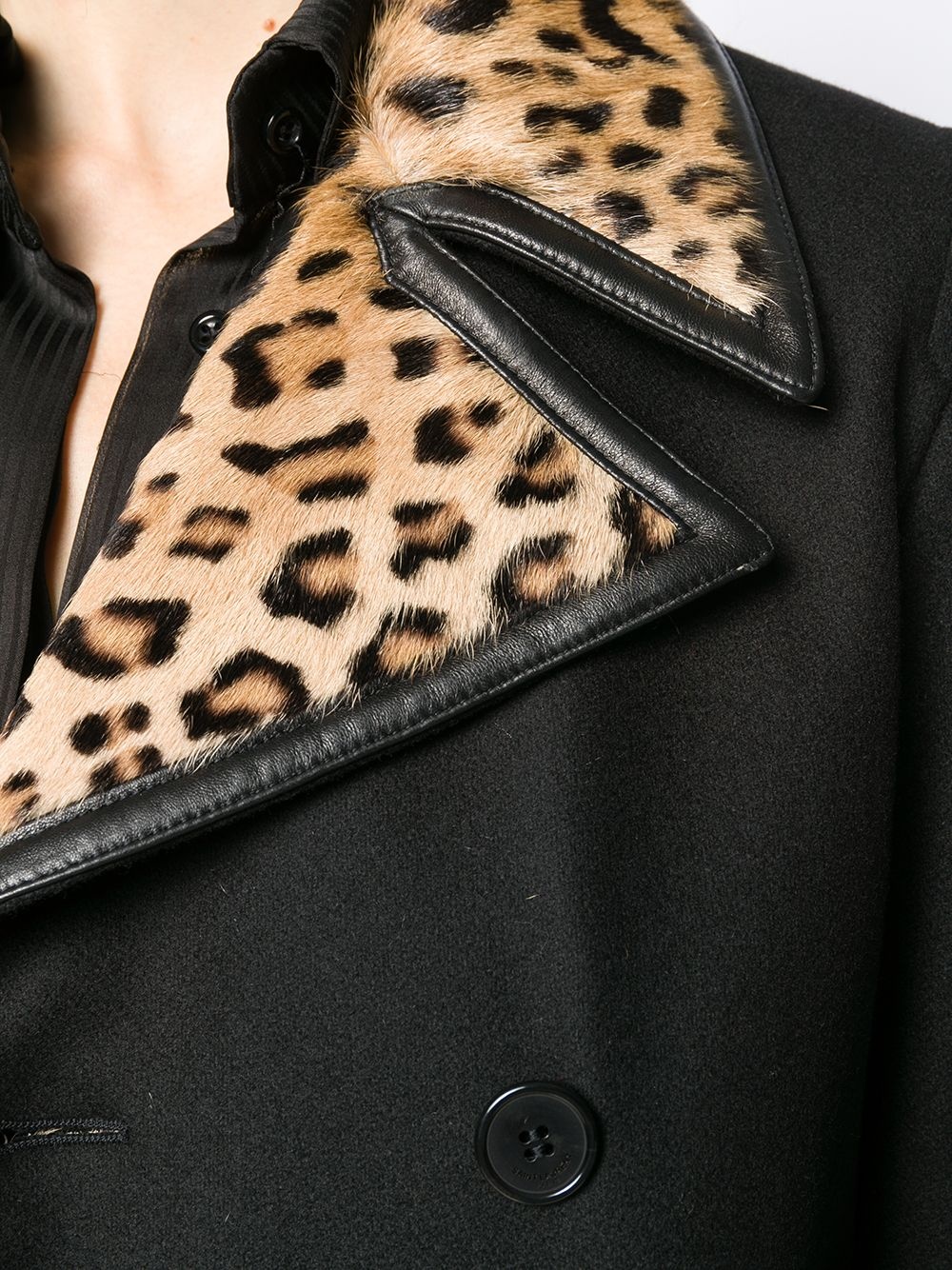 leopard print collar double-breasted coat - 5