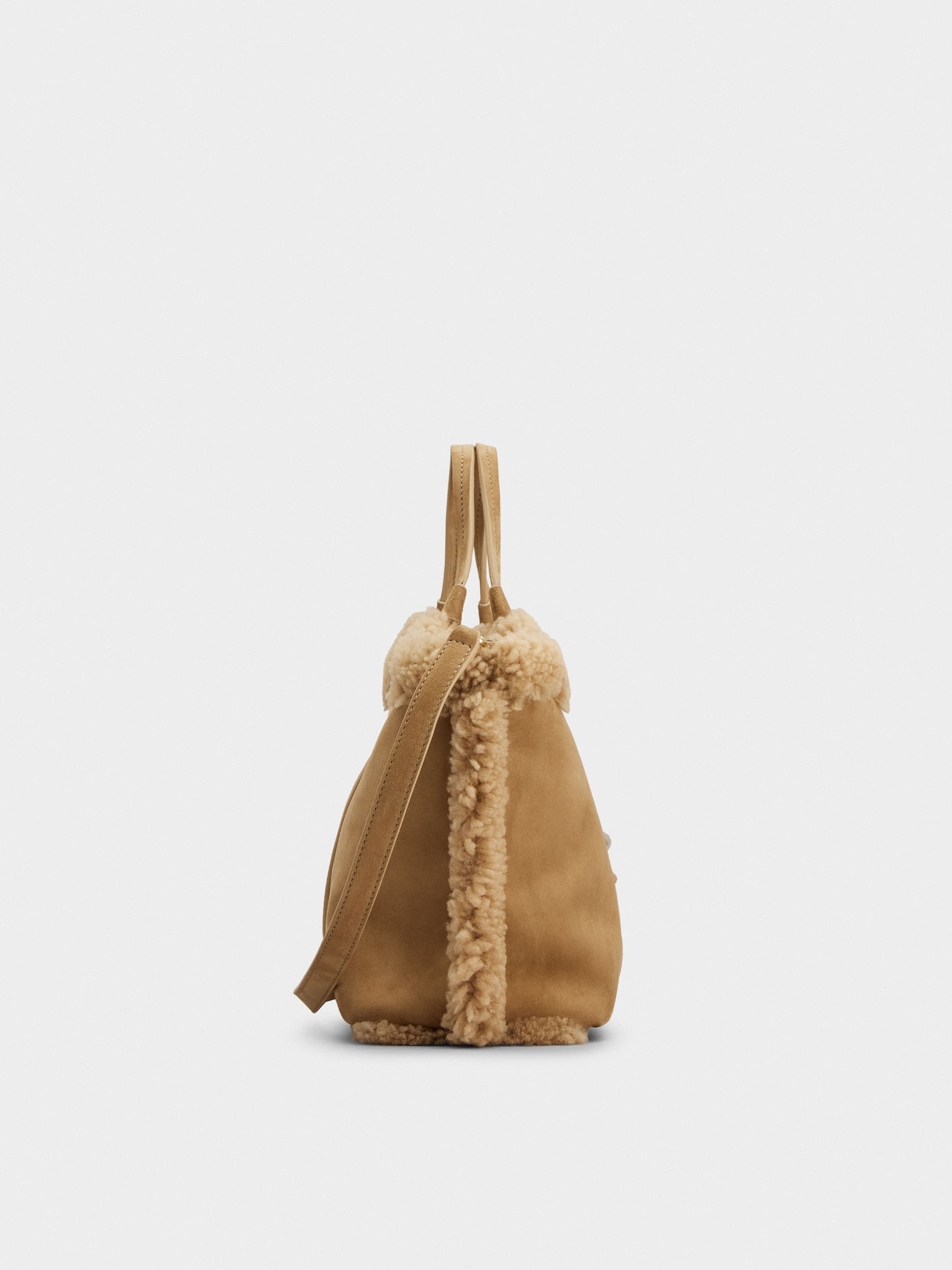 Viv' Choc Shopping Bag in suede and shearling - 2