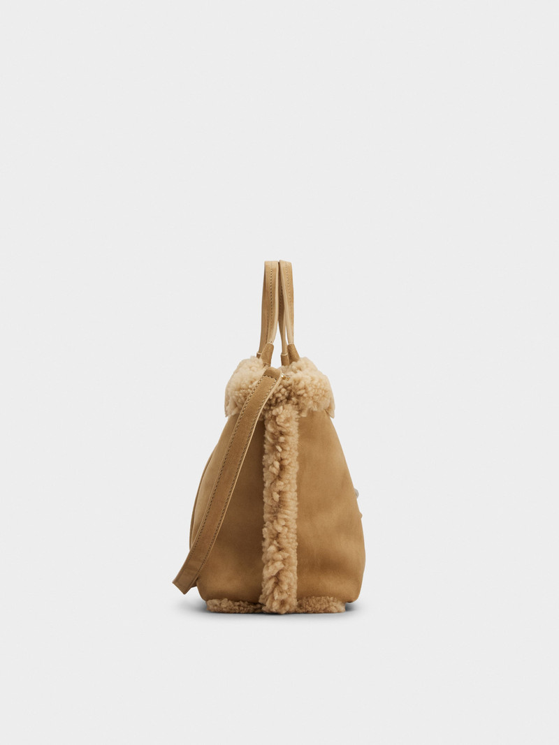 Viv' Choc Shopping Bag in suede and shearling 2