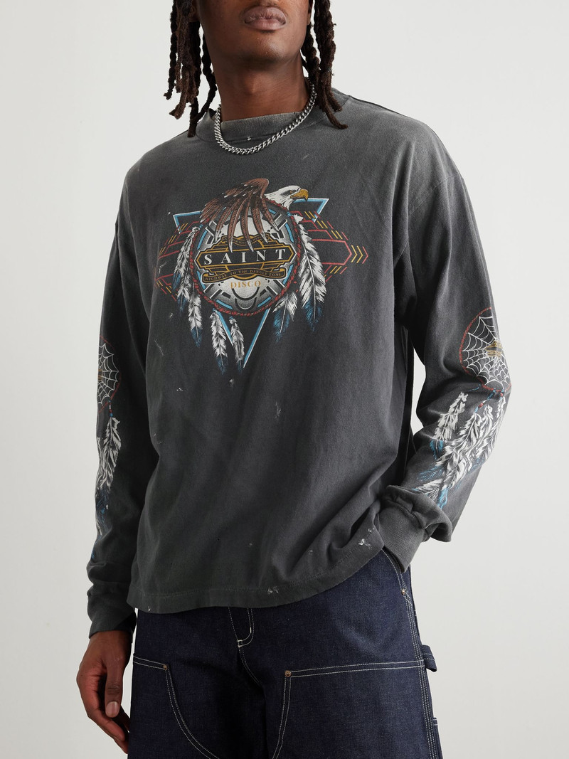 + TEFLON DISCO Distressed Printed Cotton-Jersey T-Shirt Black 3
