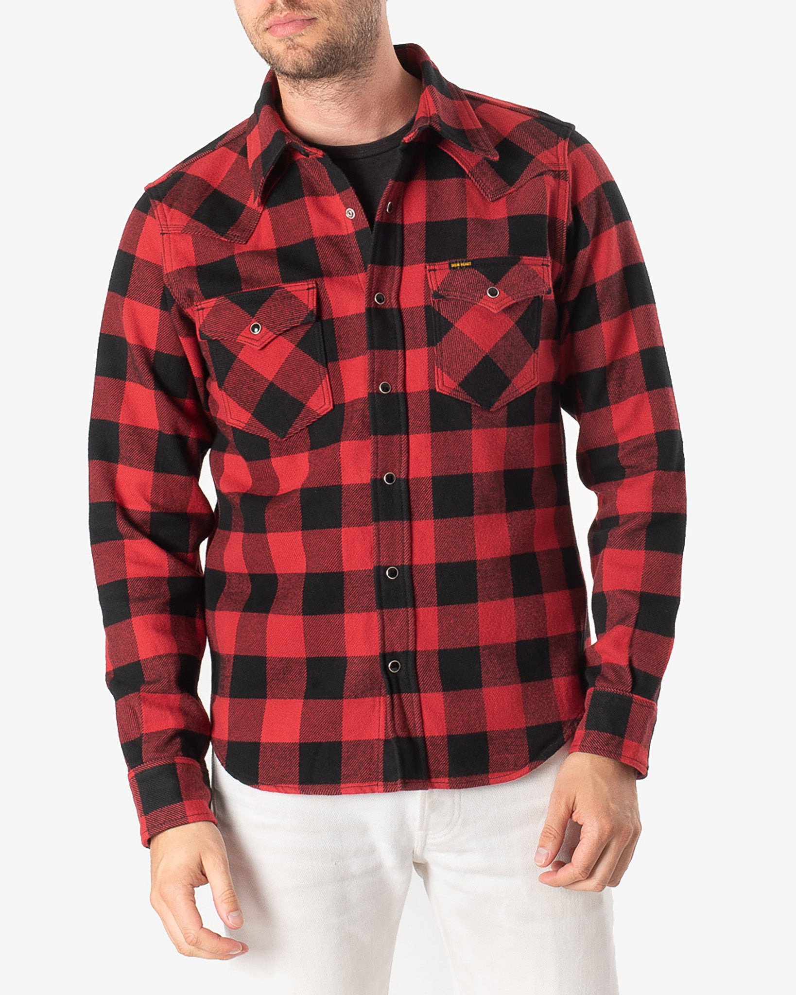 IHSH-232-RED Ultra Heavy Flannel Buffalo Check Western Shirt - Red/Black - 2
