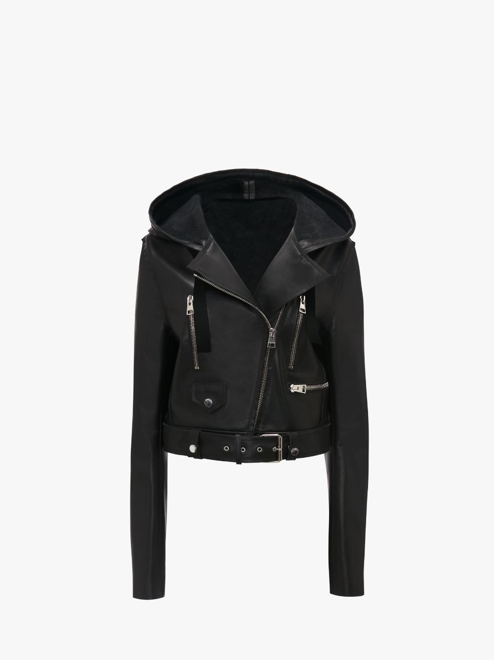 HOODED LEATHER BIKER JACKET - 1