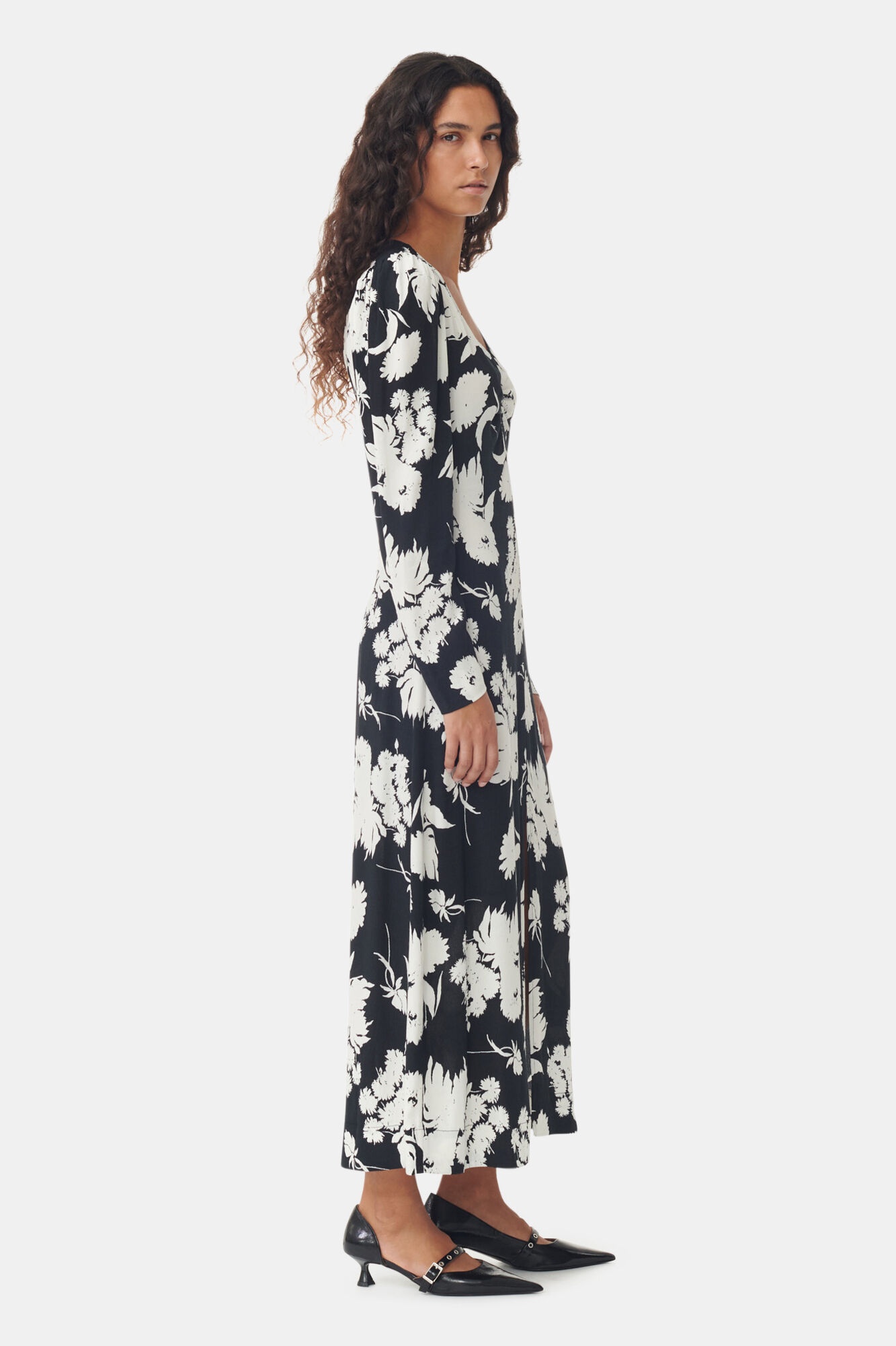 PRINTED CREPE V-NECK DRESS - 4