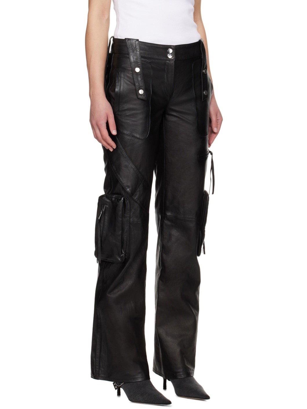 Black Spiral Leather Cargo Pants - 2