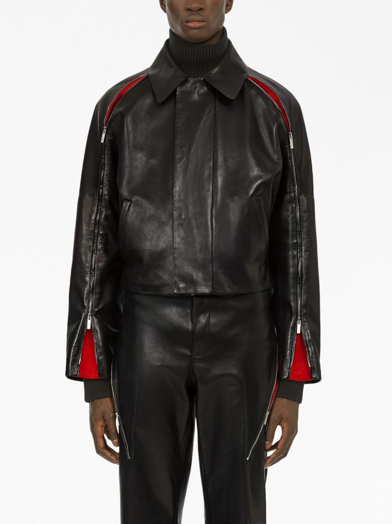 contrasting-panels zip-up leather jacket 3