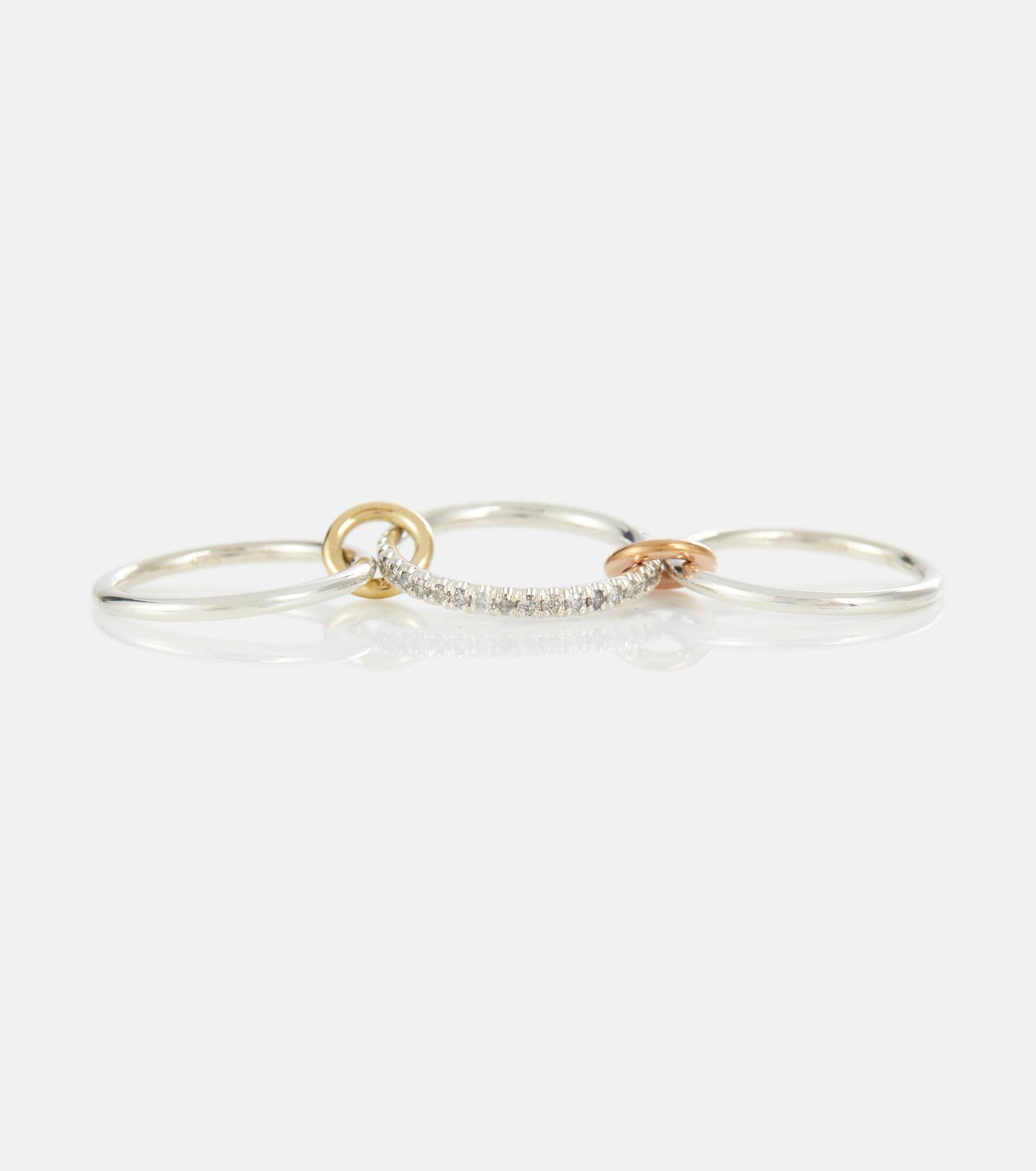 Tigris MX Gris sterling silver ring with diamonds and yellow and rose gold connectors - 4