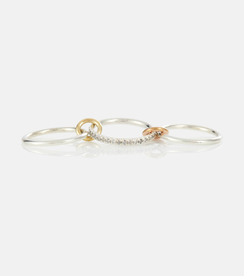 Tigris MX Gris sterling silver ring with diamonds and yellow and rose gold connectors 4