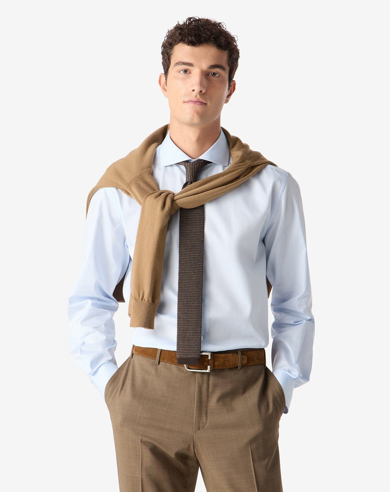 CORNELIANI Light Blue double-twisted cotton twill shirt outlook