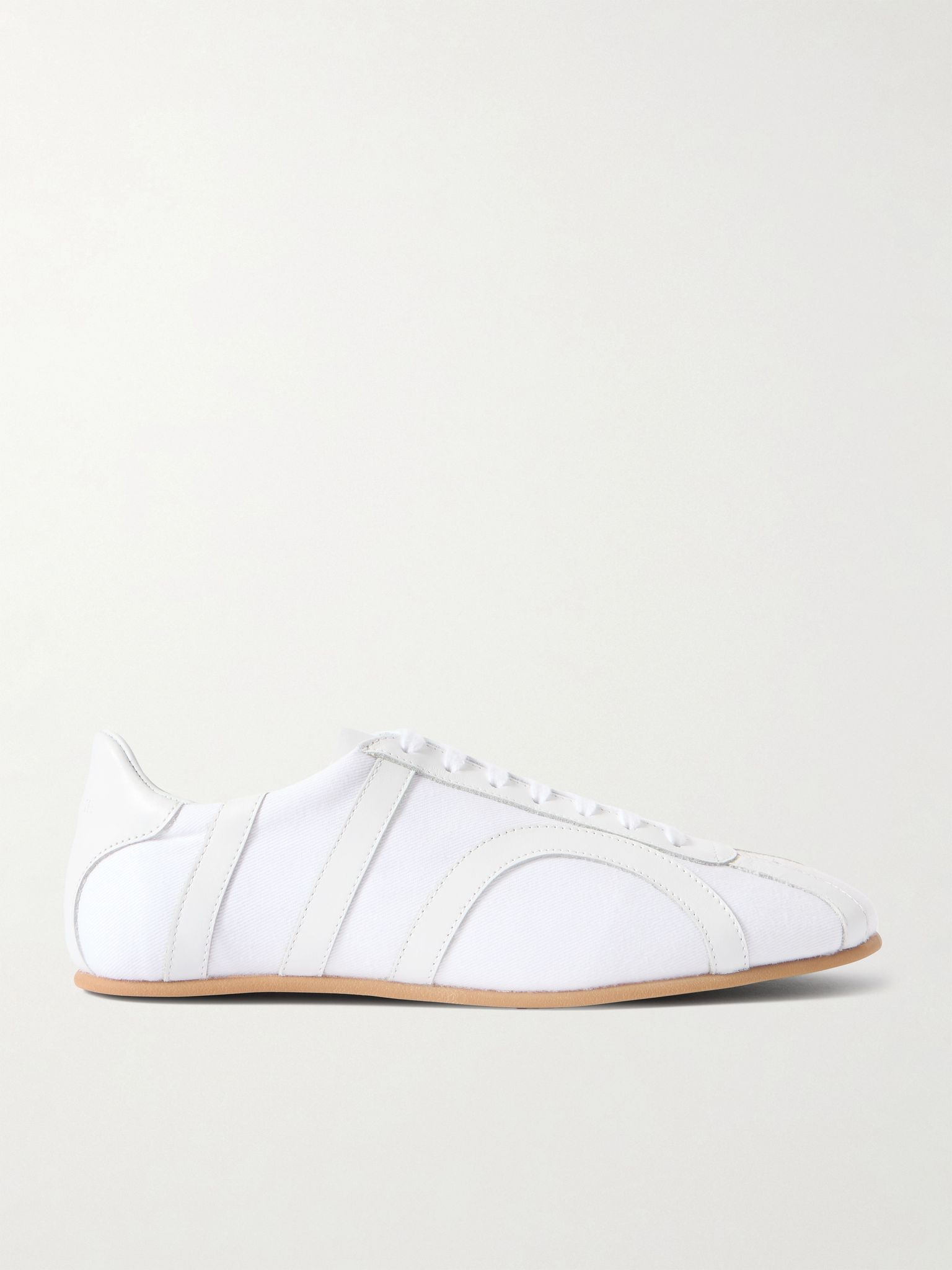 Leather-trimmed cotton-canvas sneakers White - 1