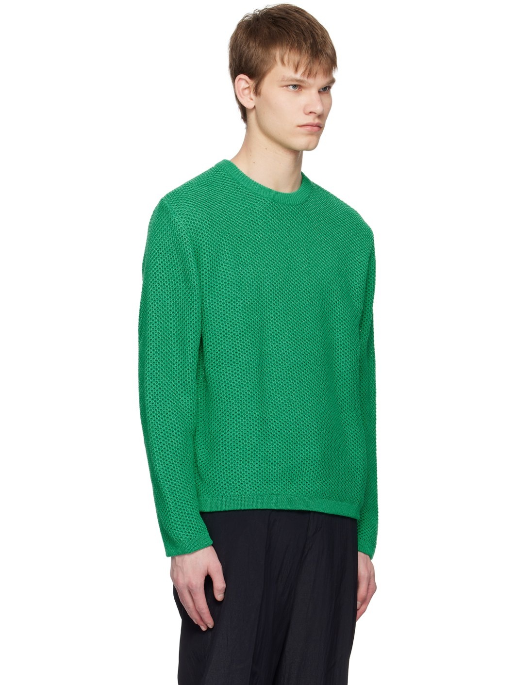 Green Open Work Sweater - 2