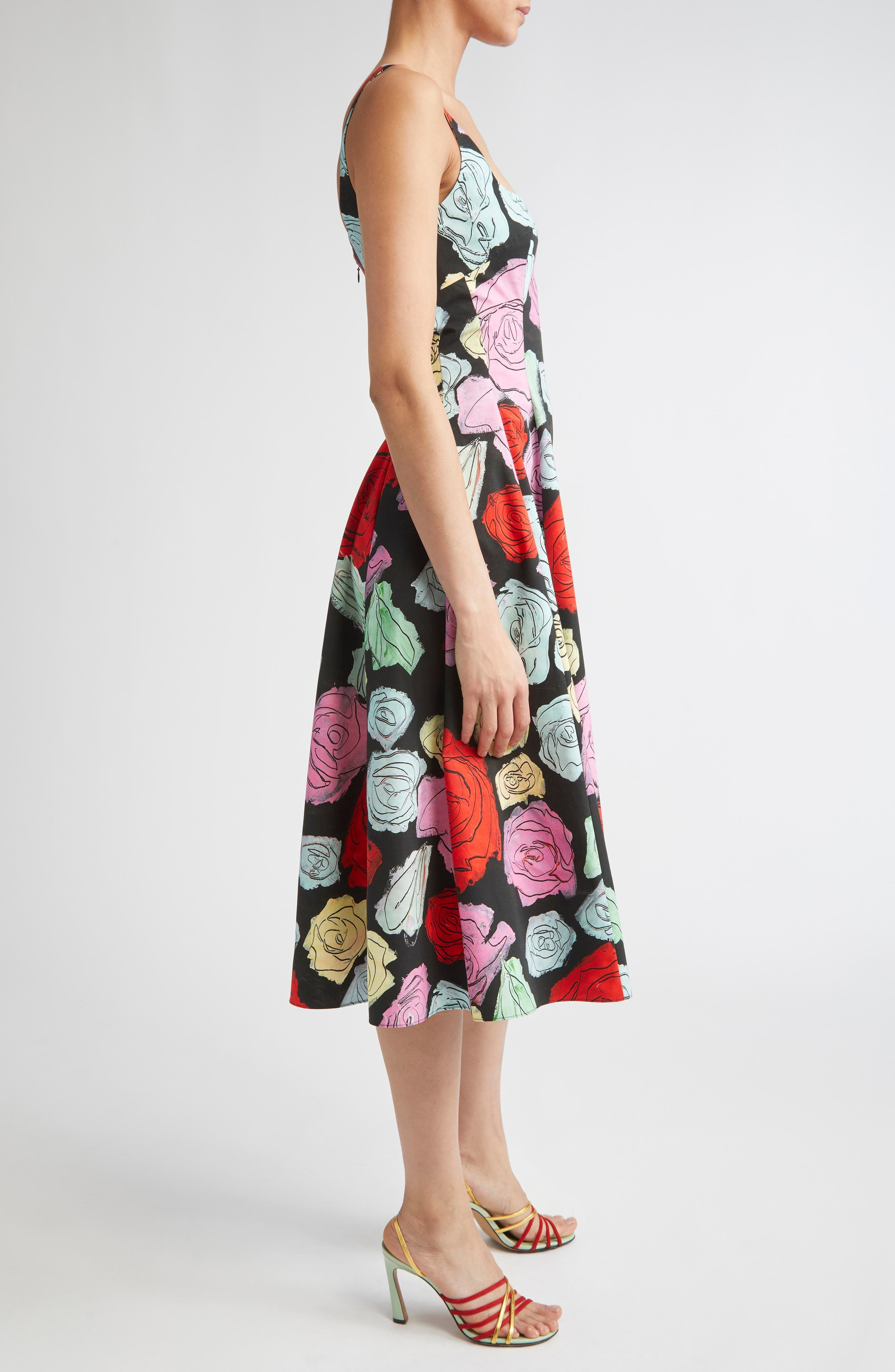 Marni Fantasy Floral Pleated Fit & Flare Midi Dress in Black at Nordstrom - 4