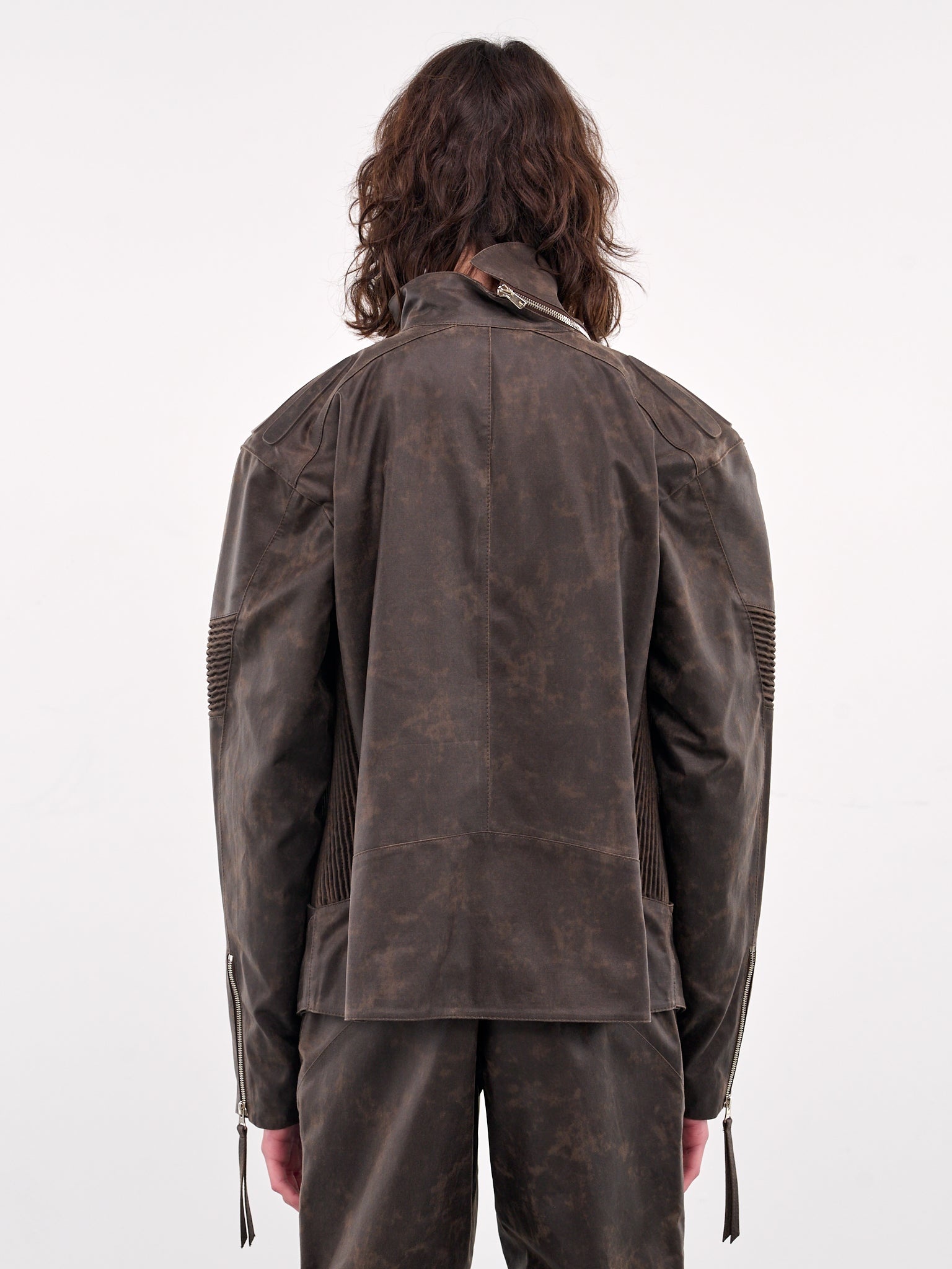 Asymmetrical Embossing Leather Jacket - 3