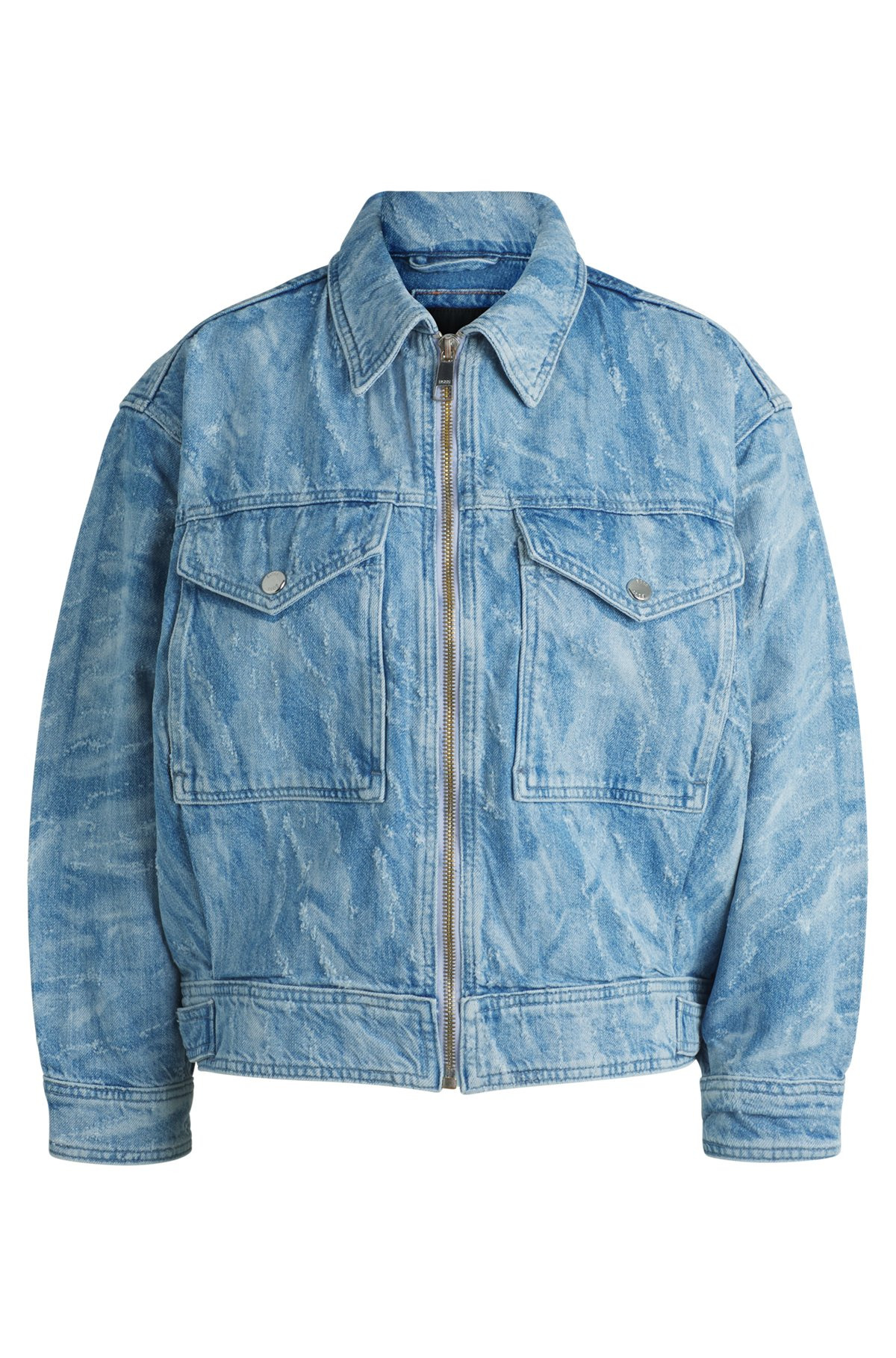 OVERSIZE-FIT BOMBER JACKET IN BLUE DISTRESSED DENIM - 1