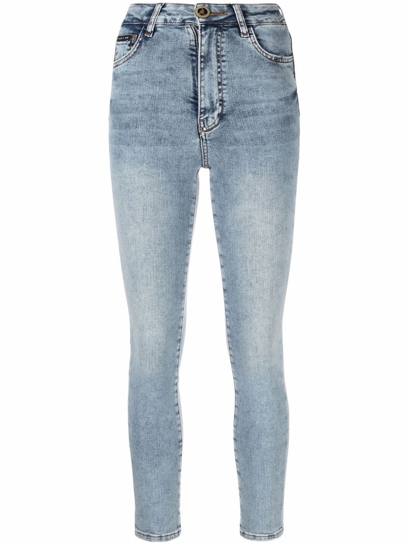 Skull embroidery skinny jeans 1
