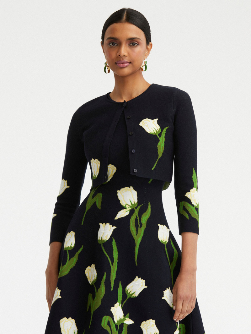 Oscar de la Renta TULIP JACQUARD CROPPED CARDIGAN outlook