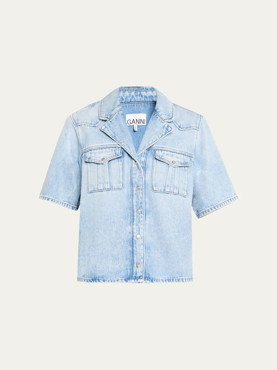 Soft Rigid Short-Sleeve Denim Shirt - 1