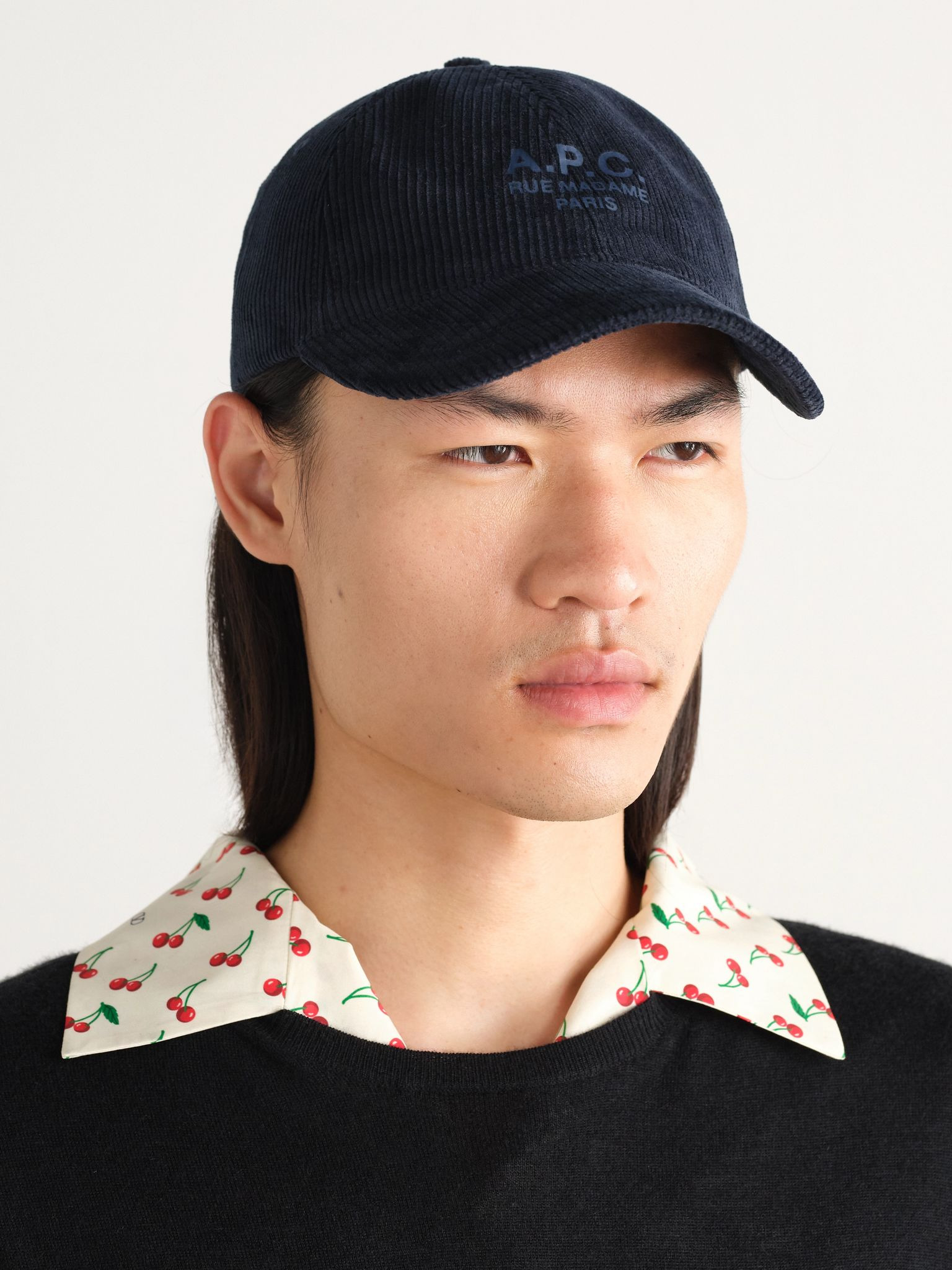 Charlie Rue Madame Logo-Print Cotton-Corduroy Baseball Cap Navy - 2