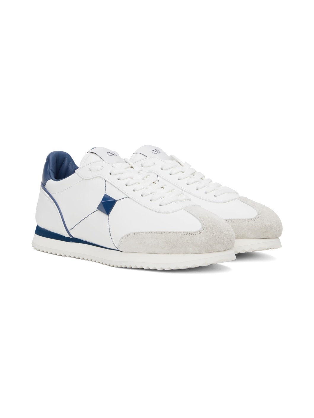 White & Blue Stud Around Sneakers - 4