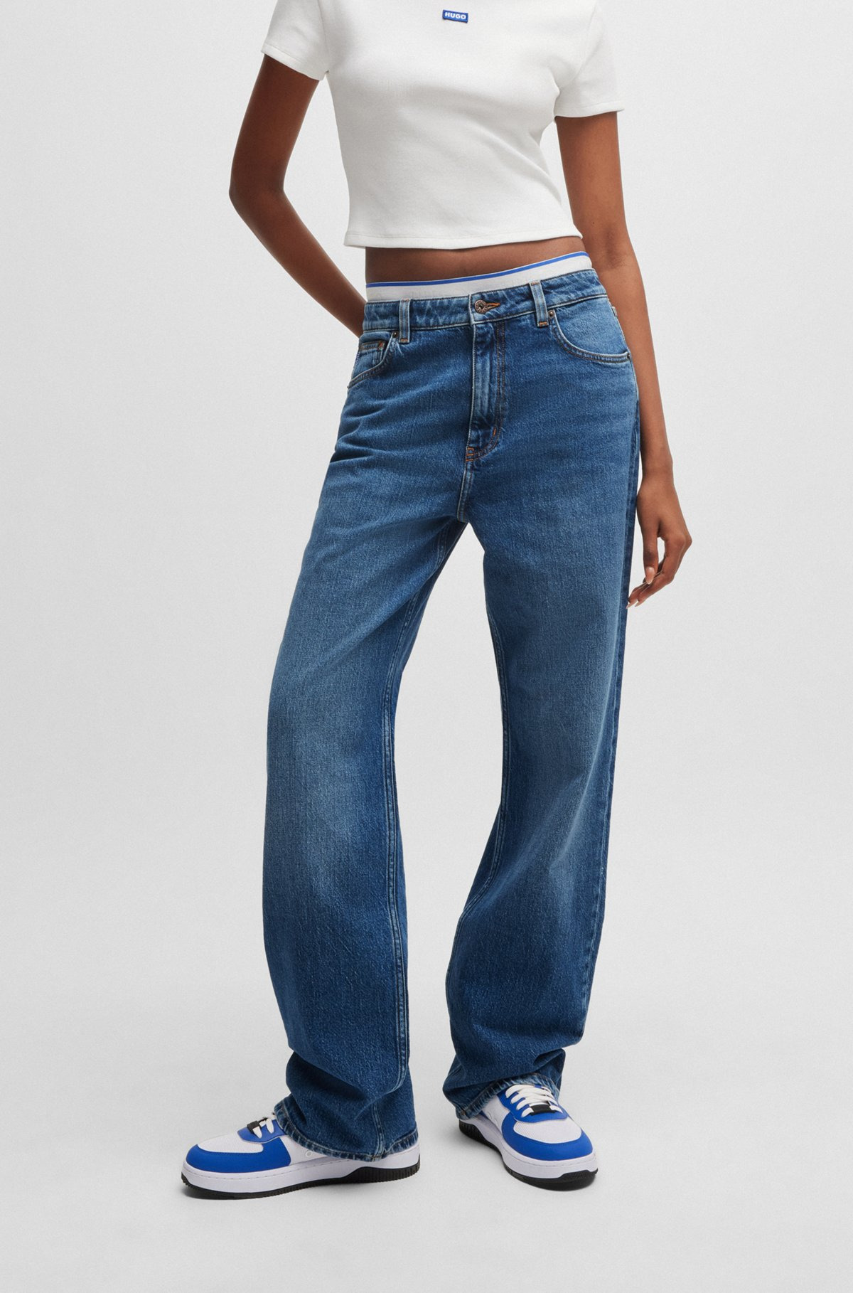 LONG-LENGTH STRAIGHT-FIT JEANS IN BLUE STRETCH DENIM - 2