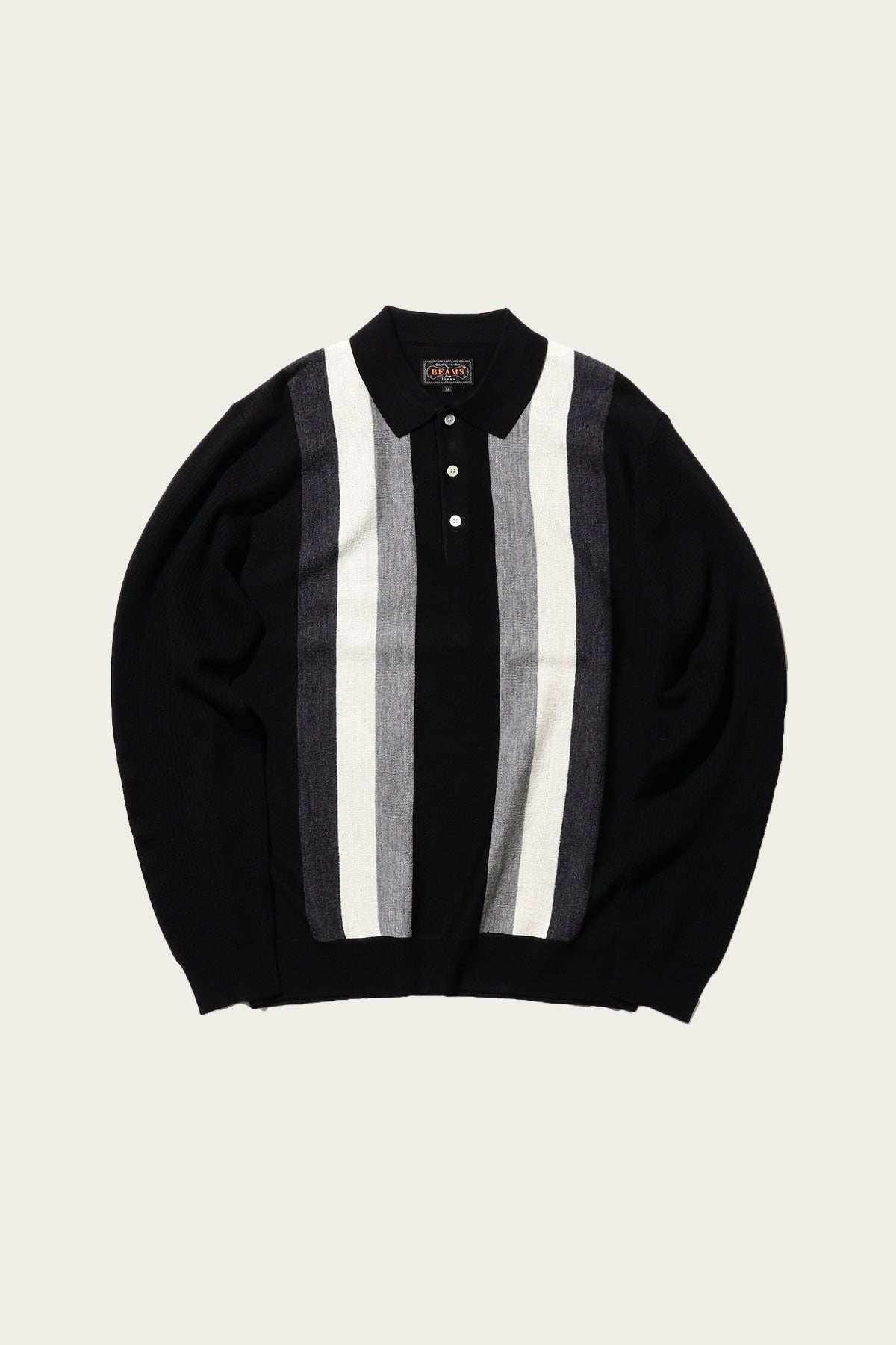 Striped Knit Polo - Black - 1