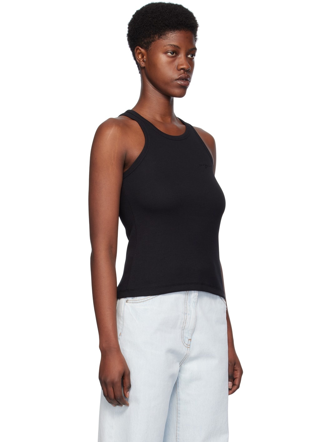 Black Embroidered Tank Top - 2