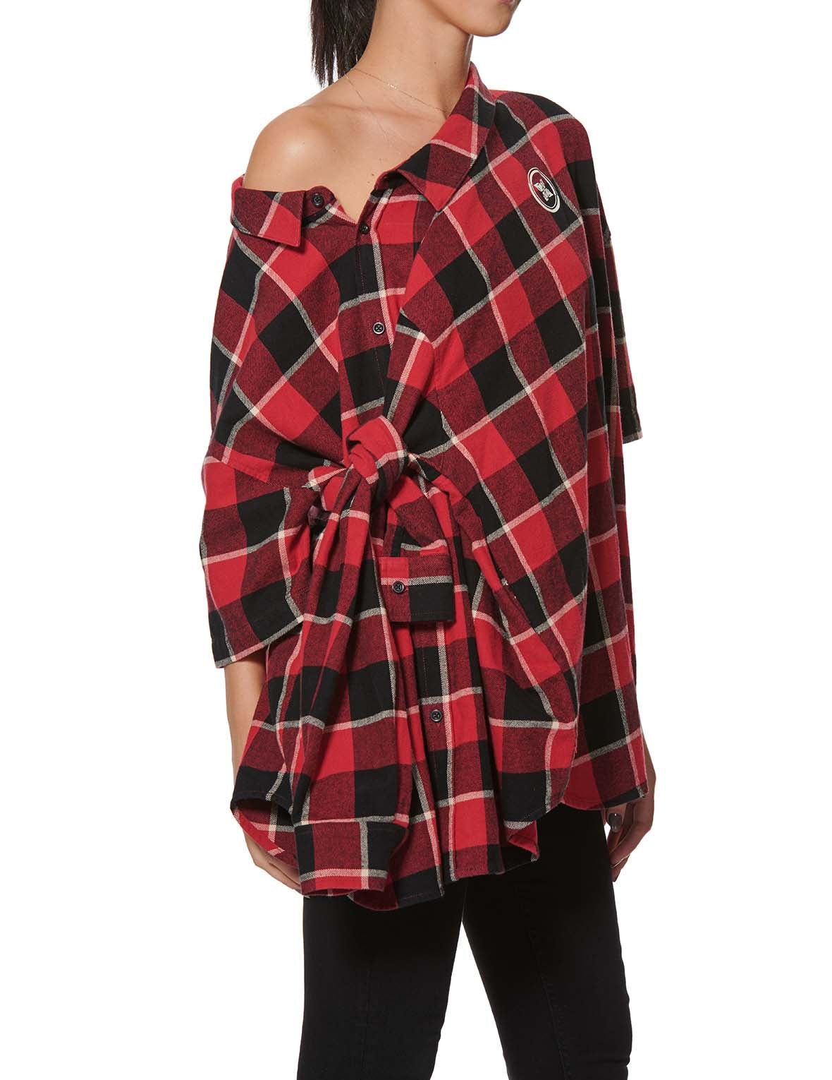 Calligraphy Print Asymmetric Flannel Shirt - 15