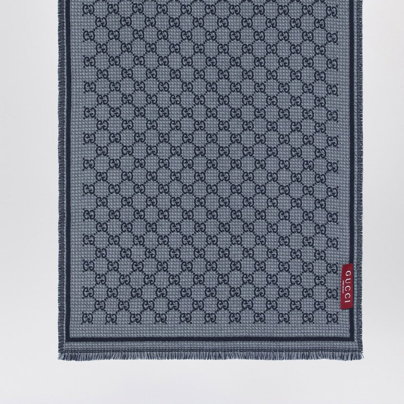 Gucci Gray/Blue Gg Wool Scarf Men - 2