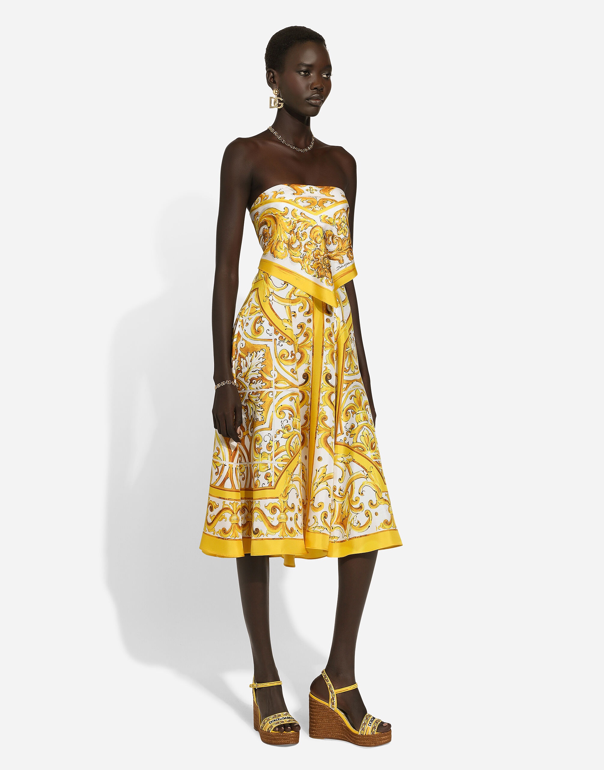 Midi dress with foulard effect in majolica-print silk charmeuse - 6