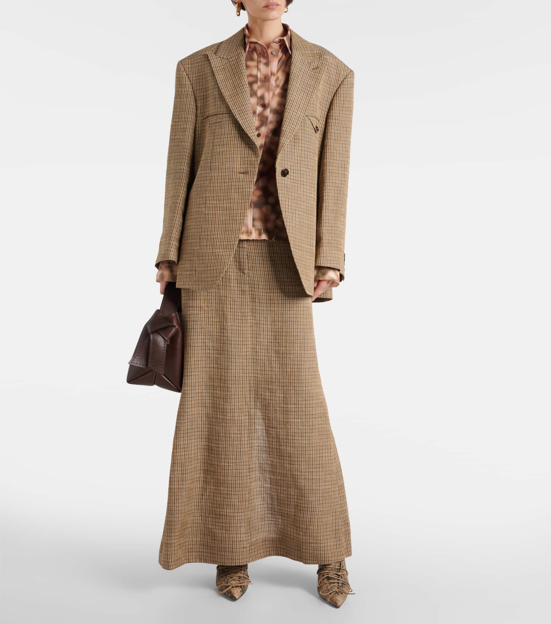 Checked linen-blend maxi skirt - 2