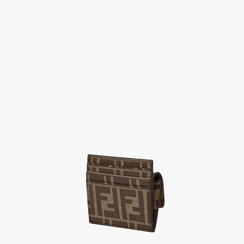 Fendi Roma card holder with three card slots and coin pocket with press-stud button. Made of fabric  2