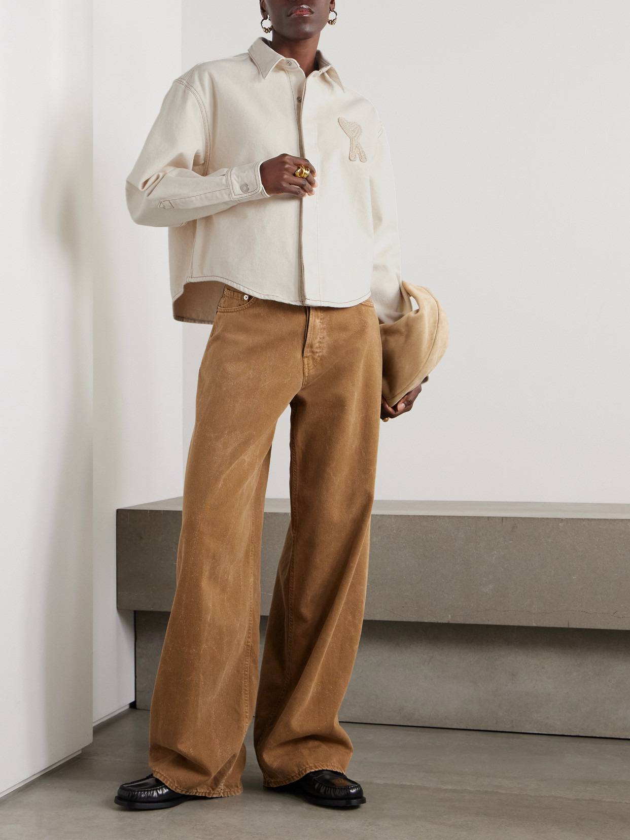 Adc Embroidered Cotton-twill Cropped Shirt - 2