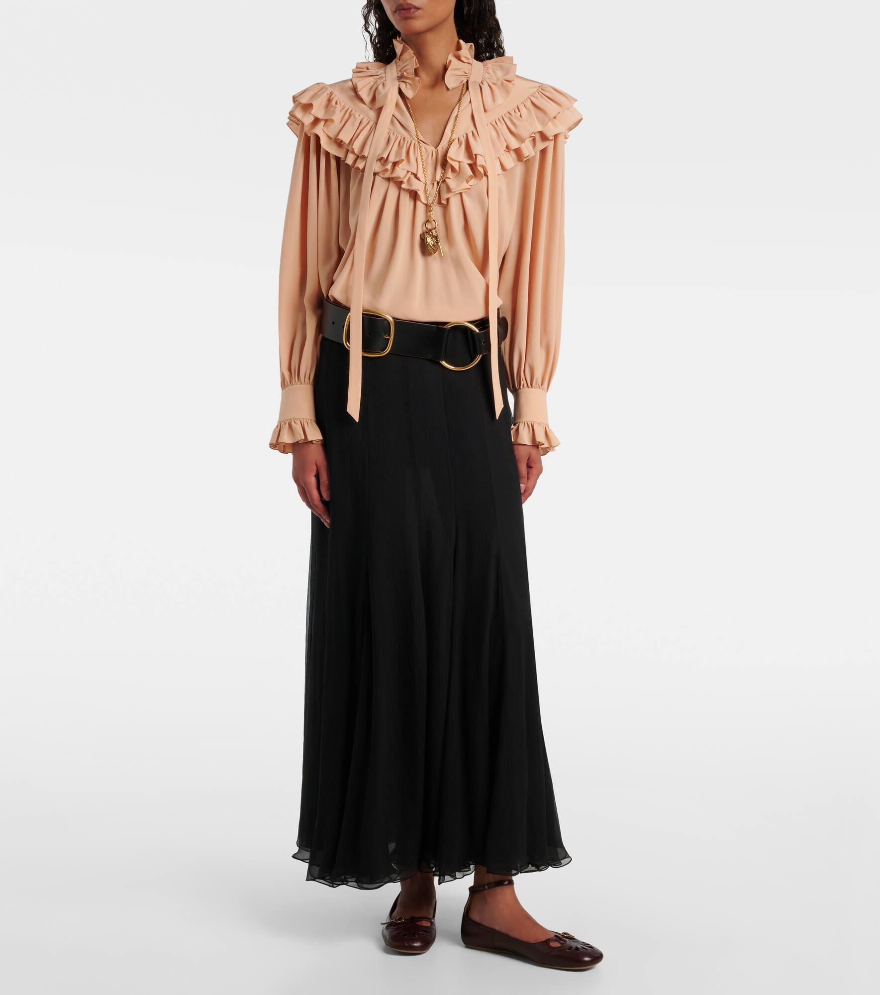 Ruffled tie-neck silk blouse - 2