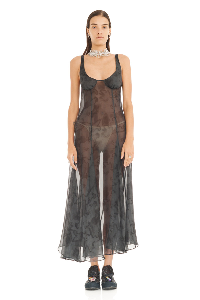 Collina Strada BLACK FLORAL SCRIBBLE PAMELA DRESS outlook