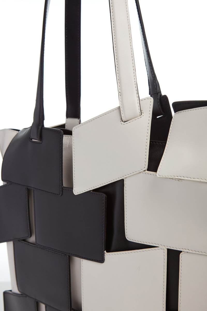 Laquered Patchwork Tote Bag in Black & Ivory Leather 4