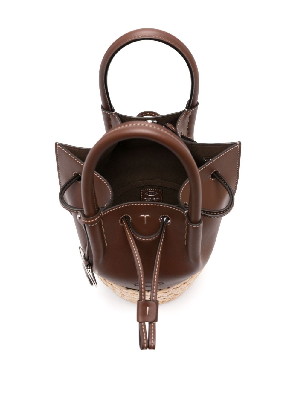 mini straw leather bucket bag - 5