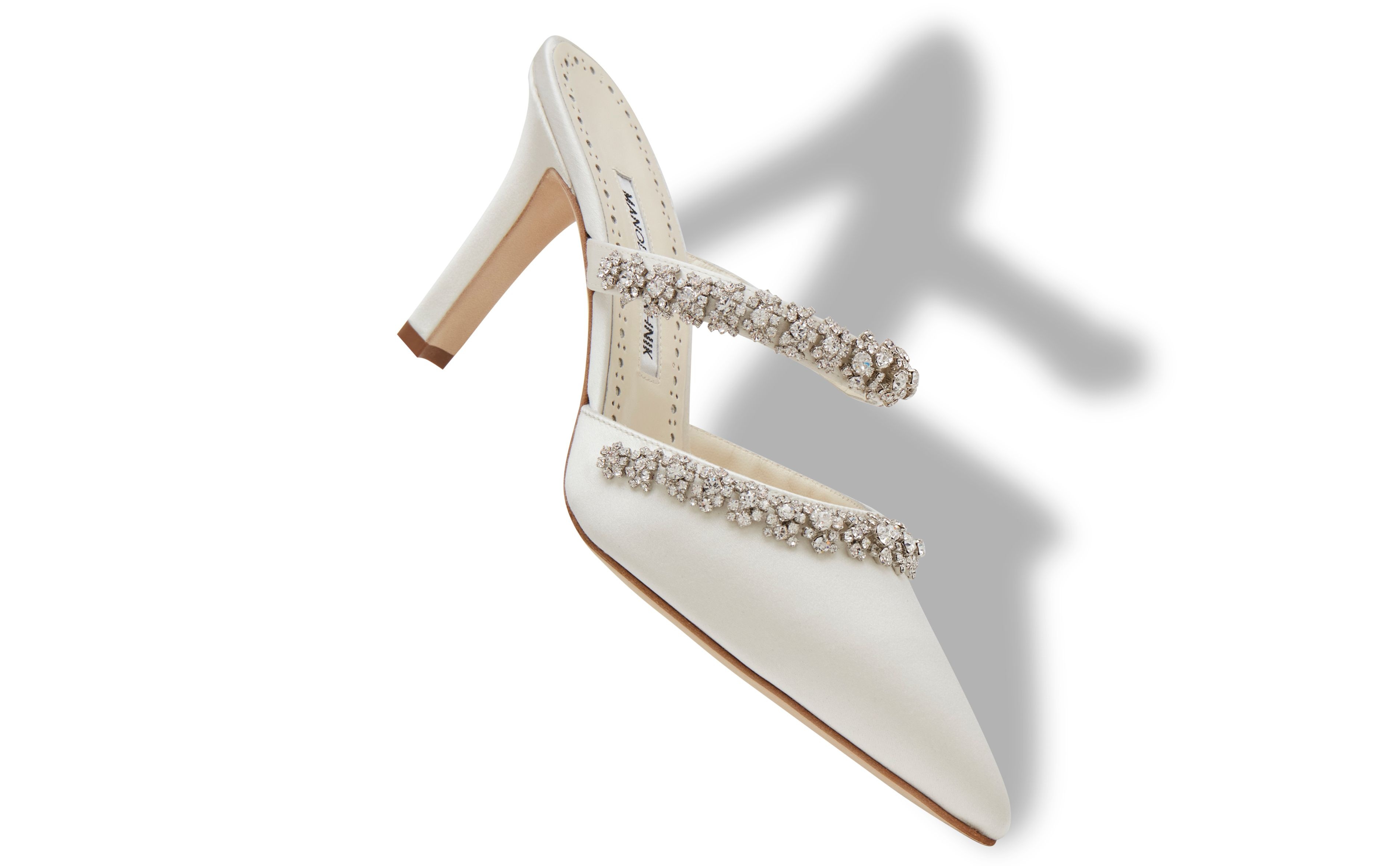 Cream Satin Crystal Embellished Mules - 2