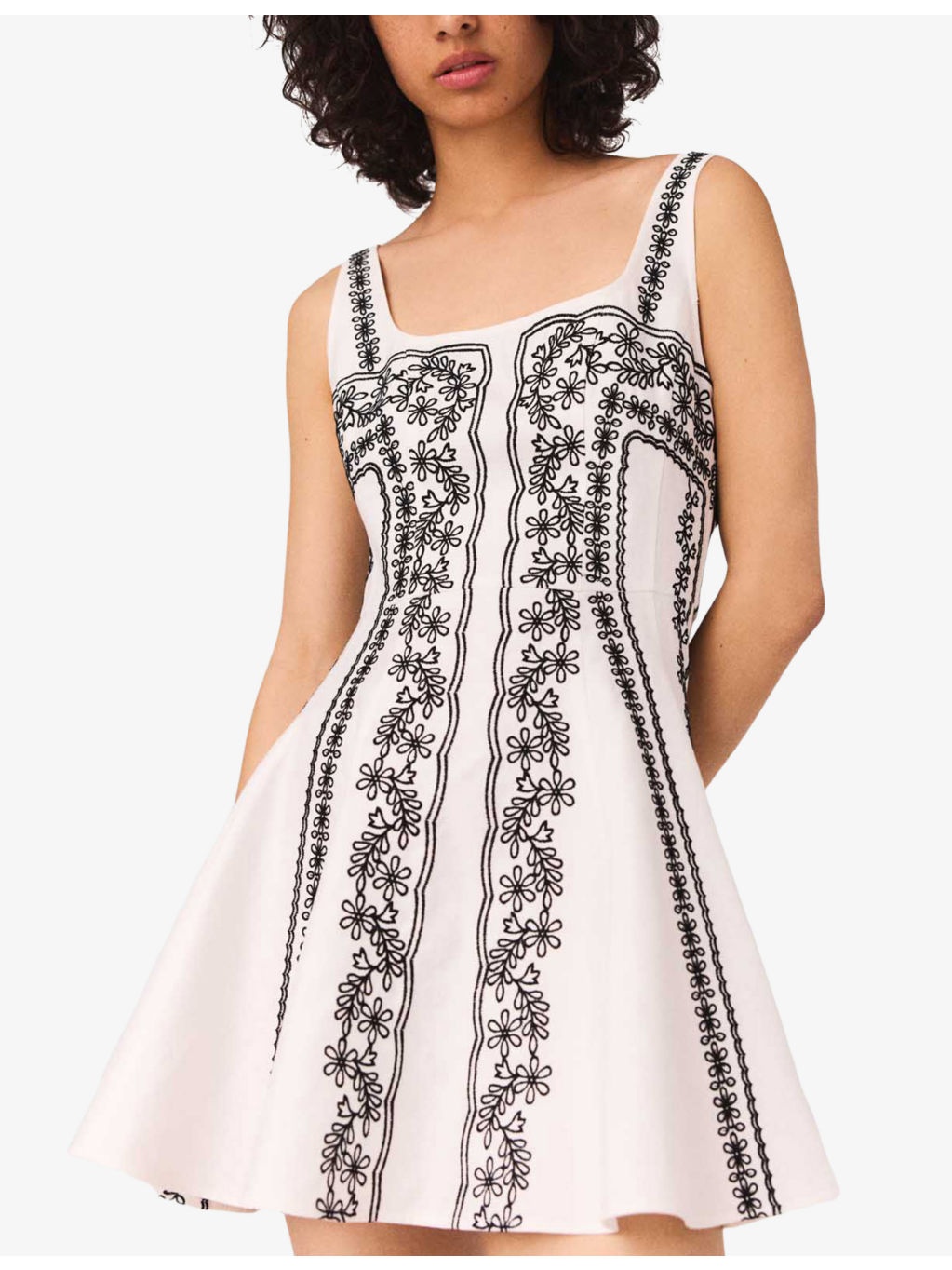 Floral-Embroidered Square-Neck Linen-Blend Mini Dress - 3