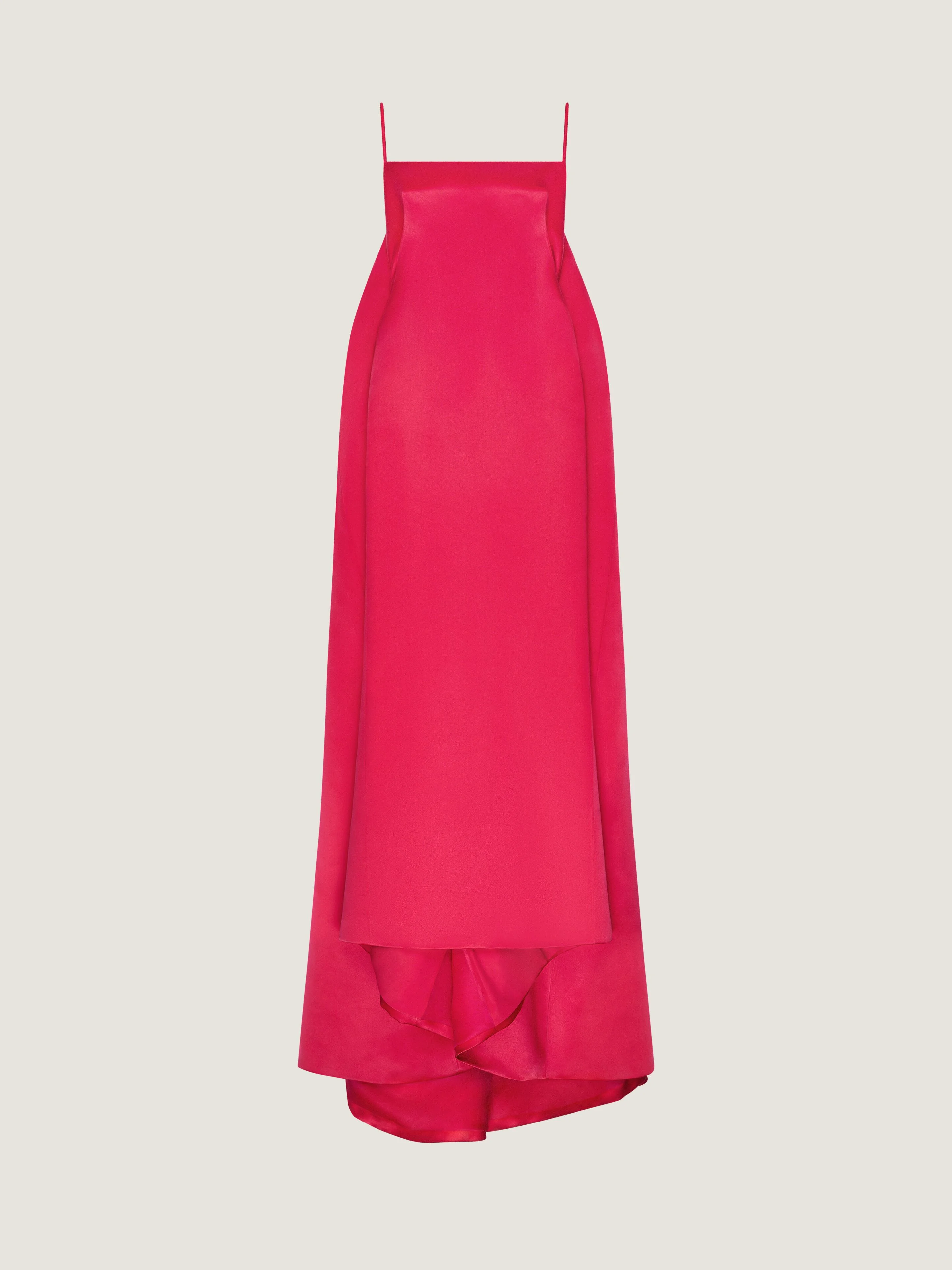 SLICED LONG DRESS IN SATIN WITH CAPE - 1