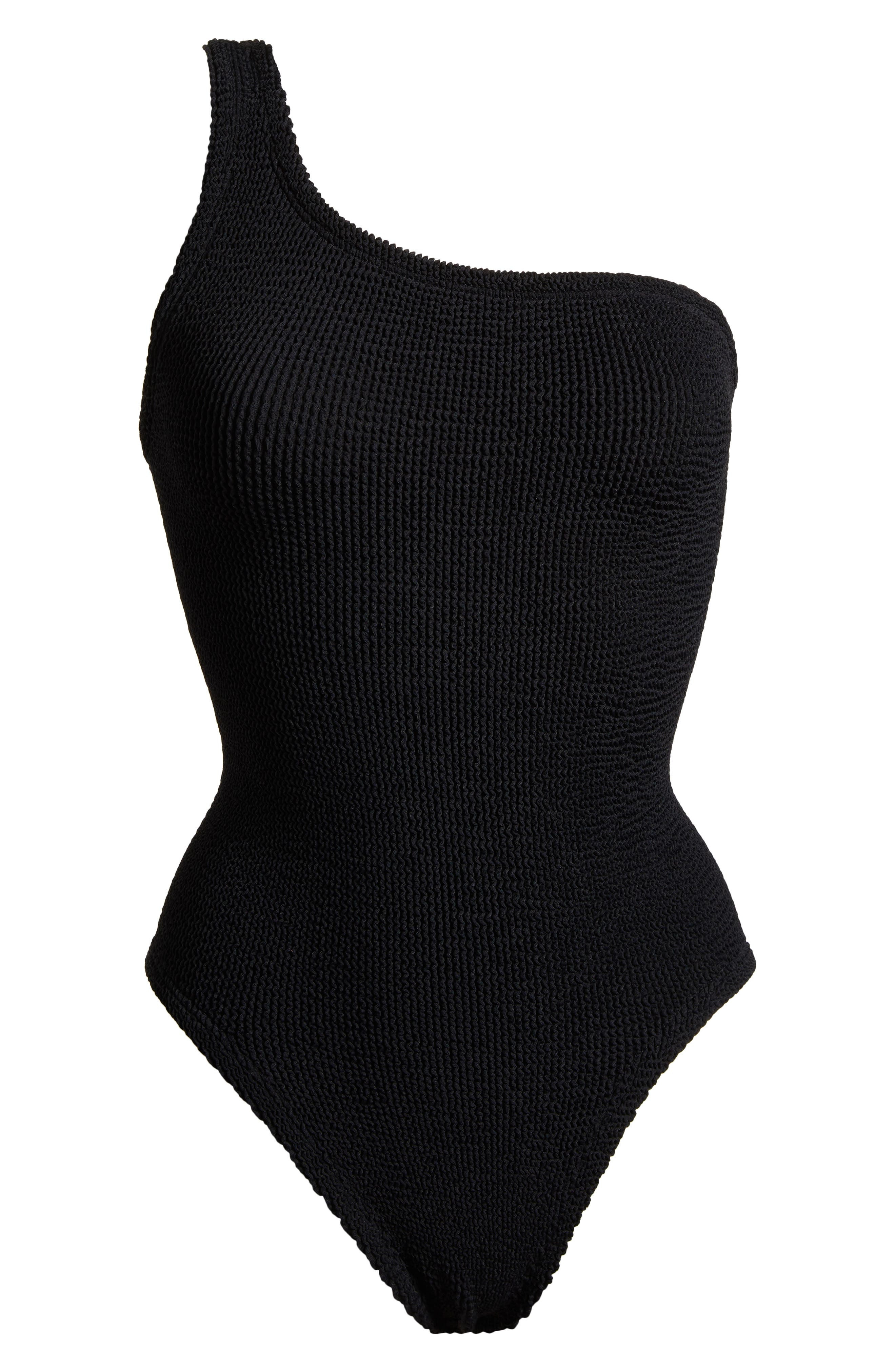 Hunza G Nancy One-Shoulder One-Piece Swimsuit in Black/Gold Lurex at Nordstrom - 6