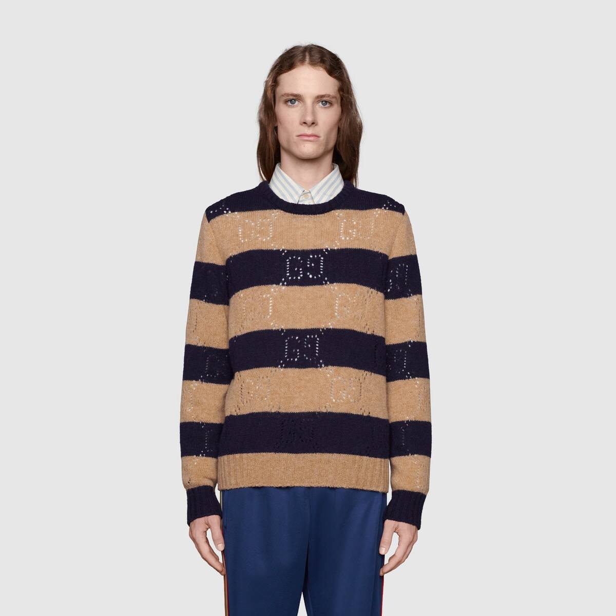 GG knit striped wool sweater - 3