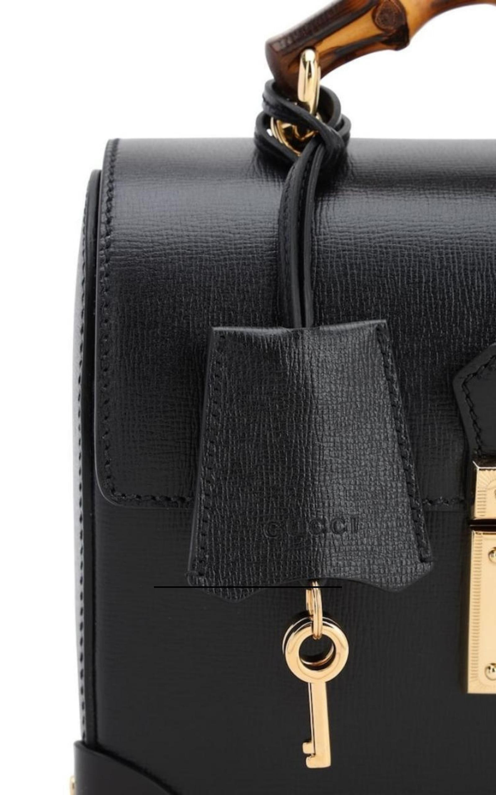 Padlock Small Bamboo Black Shoulder Bag - 4